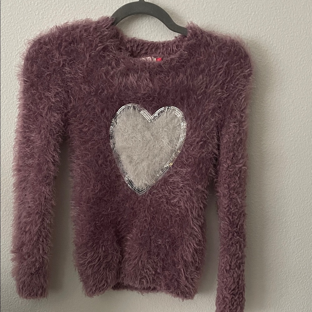 SO Fuzzy Purple Sweater with Silver Heart